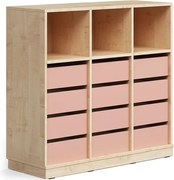 Úložná skrinka CASPER, 12 zásuviek, 3 horné priehradky, so soklom, breza/tmavoružová
