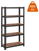 SongmicsHome Policový regál DUSTY,5 políc, max 650kg, čierna/hnedá