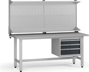 Výškovo nastaviteľný dielenský stôl G5 s nadstavbou, 1800 x 750 x 800-1000 mm, 1x kontajner, 3 zásuvky, grafit