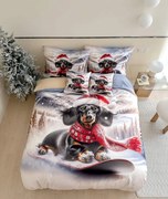 3 dielne Vianočné Flanelové obliečky 3D polycotton Winter Dogs 200x140cm+90x70cm