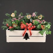 AMADEA Drevený vianočný kvetináč so stromčekom biely, vo vnútri s čiernou fóliou, 52x21,5x17cm, český výrobok