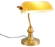 Klasická notárska lampa bronzová s jantárovým sklom - Banker