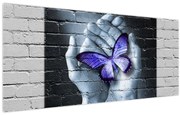 Obraz - Fialový motýľ na stene (120x50 cm)