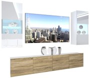Obývacia stena Belini Premium Full Version biely lesk / dub sonoma + LED osvetlenie Nexum 102