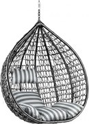 Čierne závesné kreslo KOKON bez stojanu, bielo-sivý vankúš