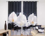 Orchidey hotové závesy čierne Šírka: 160 cm | Dĺžka: 250 cm (v sade sú 2 kusy)