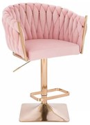 LuxuryForm DESIGN Barová stolička NORDEN VELUR na zlatej hranatej podstave - ružová