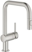 Drezová batéria GROHE MINTA s vyťahovacou spŕškou, 2 prúdy supersteel 32322DC2