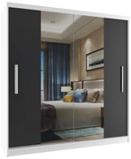 Šatníková skriňa 158cm Belini biely mat / čierny mat s posuvnými dverami a zrkadlom  ME SZP3/2/W/B/0/AL