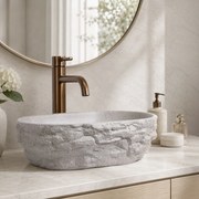 Rea Evora, oválne umývadlo na dosku, 375x255x120mm, béžová-imitácia kameňa, REA-U3225
