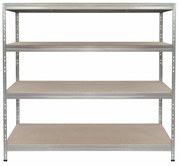 Bezskrutkový kovový regál RIVET, 180x180x60 cm, 4x HDF polica, zinok