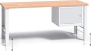 Výškovo nastaviteľný pracovný stôl do dielne G3 so závesnou skrinkou na náradie, buková škárovka, 1700 x 685 x 840 - 1050 mm, sivá