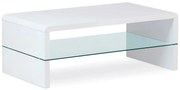 Konferenční stolek, MDF vysoký lesk bílý / čiré sklo