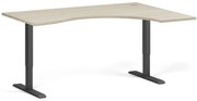 Ergonomický výškovo nastaviteľný stôl, 160x120 cm, 2 motory, L/P, čierna podnož, dub prírodný
