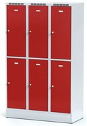 Alfa 3 Šatníková skrinka S6 na sokli s úložnými boxami, 6 boxov, 1920 x 1200 x 500 mm, otočný zámok, červené dvere