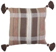 Hnedý károvaný vankúš Araz old brown so strapcami - 45 * 45 cm