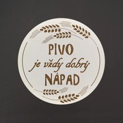 AMADEA Drevený podtácok okrúhly Pivo text "pivo je vždy dobrý nápad", priemer 10,5 cm