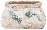 Dekoratívny béžovo-zelený antik terakotový kvetináč Teracci - 17*13*9 cm