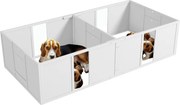 PawHut box pre šteňatá, šteňací hrací kút, šteňací pen s protišmykovou podlahou, dverami, drevená box na whelping pre psov, hrací kút pre stredne veľk