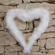 DECOLED Srdce z peria, 37 cm, biele