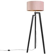 Stojaca lampa trojnožka čierna s ružovým tienidlom a zlatom 50 cm - Puros