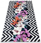 Koberec protišmykový ANDRE 2300 Kvety - čierny / biely