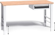 Výškovo nastaviteľný pracovný stôl do dielne G3 so závesným boxom na náradie, buková škárovka, 1 zásuvka, 1500 x 685 x 840 - 1050 mm, grafit