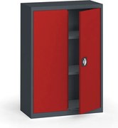 Plechová policová skriňa na náradie KOVONA, 1150 x 800 x 400 mm, 2 police, grafit/červená