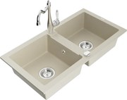 Mexen Mario granitový dvojkomorový drez s kuchynskou batériou Carla, Béžová - 6504-69-670700-00