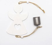 DECOLED Závesná drevená dekorácia, anjel, 12x8 cm so zvončekom 3 cm