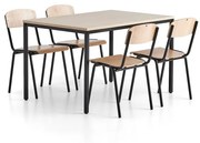 Jedálenská zostava JAMIE + WILSON, 1 stôl + 4 stoličky, breza, čierna