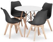 Jedálenská zostava TODI 80cm okrúhly stolový set biely+ 4 stoličky MARK čierne