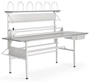 Dielenský baliaci stôl SEND, s policami, 2400x800 mm, šírka rezu 1500 mm