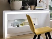 Komoda s prosklením Lyon, biela lesk, s osvetlením%