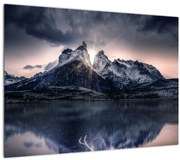 Sklenený obraz jazera s horou (70x50 cm)