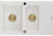 Mexen Gaspar granitový 1,5-komorový drez s odkvapkávačom 737 x 475 mm, Biela, Sifón Zlatá - 6507731505-20-G