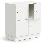 Priehradková skriňa QBUS, 4 uzamykateľné priehradky, so soklom, 868x800x420 mm, biela