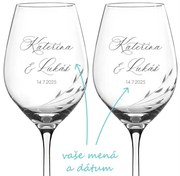 Svadobné poháre na víno Brúsené lístočky s menami 2 ks