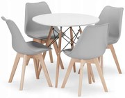 Jedálenská zostava TODI 80cm okrúhly stolový set biely+ 4 stoličky MARK sivé