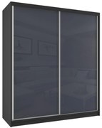 Šatníková skriňa 158 cm Belini čierny mat /šedý lesk s posuvnými dverami  BM SZP3/2/B/W/S/HI