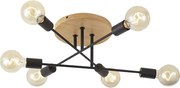 Art Deco stropné svietidlo čierne s drevom 6-svetiel - Sydney