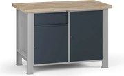 Dielenský pracovný stôl G7, buková škárovka, 1200 x 685 x 840 mm, 2x skrinka, 1 zásuvka, grafit