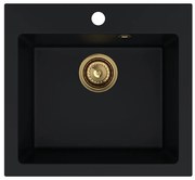 Sink Quality Ferrum 50, kuchynský granitový drez 490x450x195 mm + zlatý sifón, čierna, SKQ-FER.C.1K50.XG