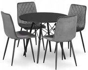 Jedálenský stôl TODI čierny 80 cm so štyrmi stoličkami TURIN tmavosivé