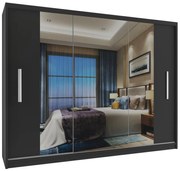 Šatníková skriňa 232 cm Belini čierny mat s posuvnými dverami a zrkadlom  MS SZP4/2/1B/2B1L/0/AL