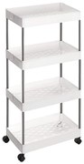 Servírovací vozík, 4 police, biela farba, 86x40x22cm