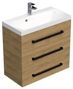 Kúpeľňová skrinka s čiernou úchytkou a umývadlom SAT Cube Way 80x76,5x40 cm dub Hickory mat CUBE2C803DH