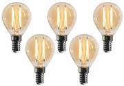 Sada 5 stmievateľných LED žiaroviek E14 G45 zlatá 4W 330 lm 2100K