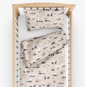 Goldea detské bavlnené obliečky do postieľky - nákladné autá a bagre na béžovom 90 x 120 a 40 x 60 cm