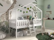 Domčeková posteľ pre deti s rebríkom Dallas biela borovica 90x200cm